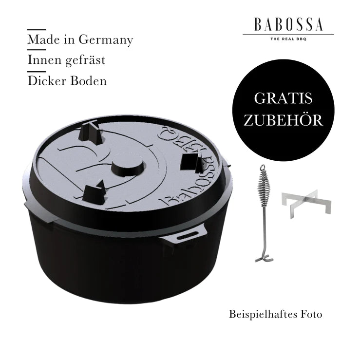 Babossa 4.5er innovativer Gusseiserner Topf | SET Deckelheber & Kreuz | Dutch Oven | Made in Germany