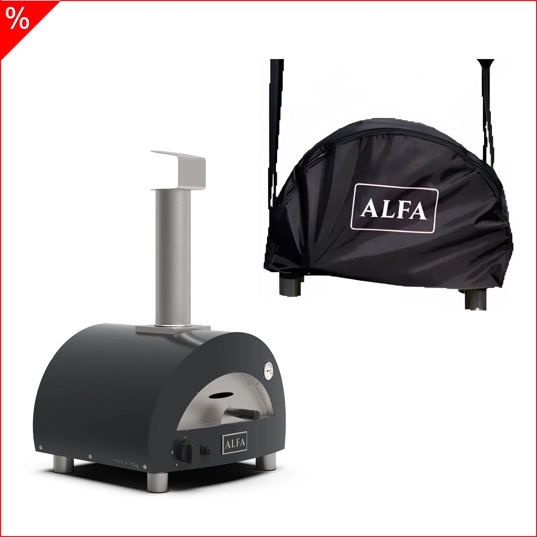 Alfa Forni Portable, Gas, Grau + GRATIS Abdeckhaube