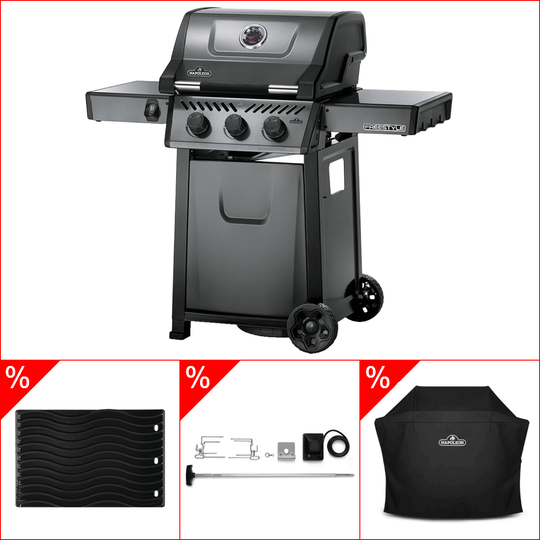 Napoleon Freestyle 365 Gasgrill, Graphit inkl. Gussplatte, Rotisserie & Abdeckhaube