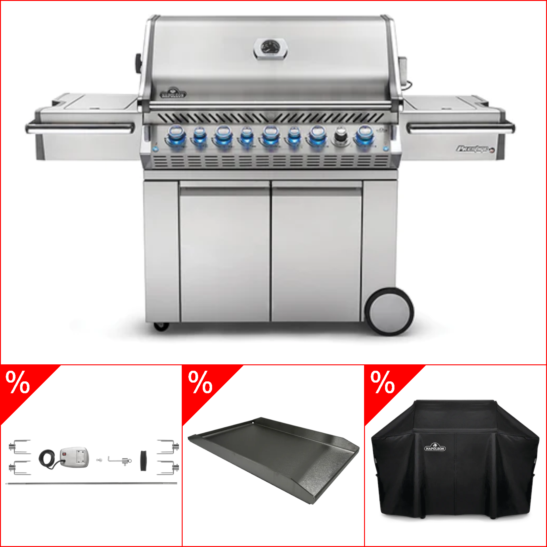 Napoleon Prestige Pro 665 inkl. Rotisserie & Abdeckhaube & Plancha